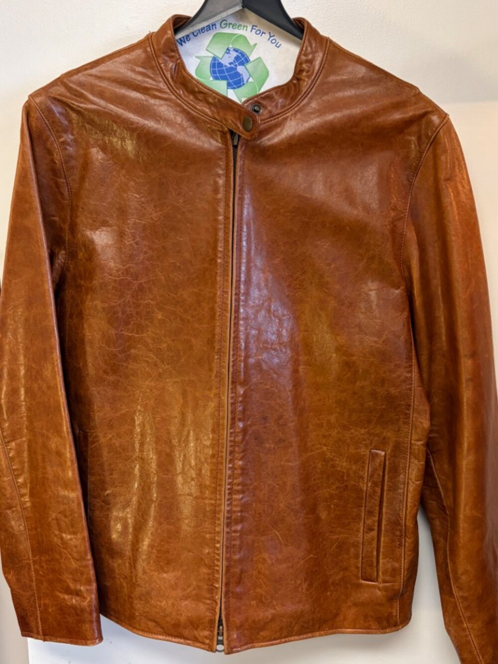 Golden Bear Cognac Leather Café Racer Moto Jacket Men's Medium